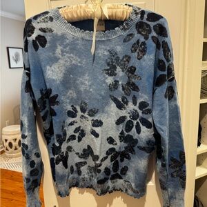 Nic & Zoe XS Women's Blue Floral cotton Sweater.